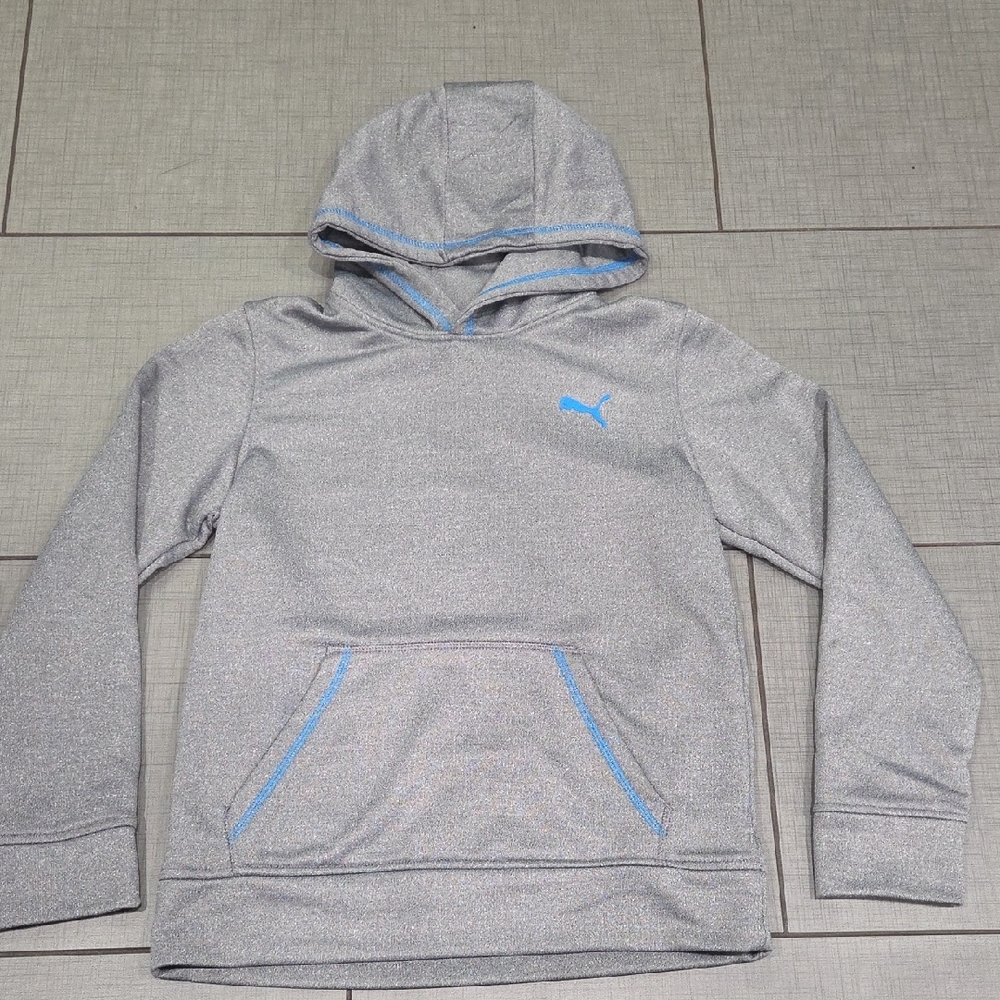 Puma Kids Silver Hoodie with Blue Trim Med 10/12